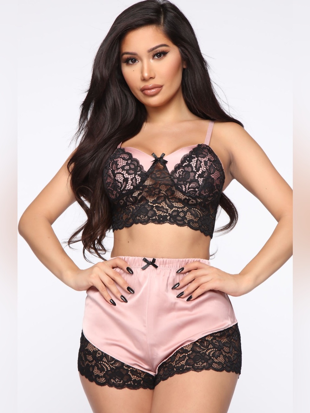 Fashion Nova Pink & Black Lacey Dreams PJ Set Size L